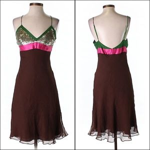 ✨💚🎀 BCBGMax Azria Silk Chiffon Color Block Dress